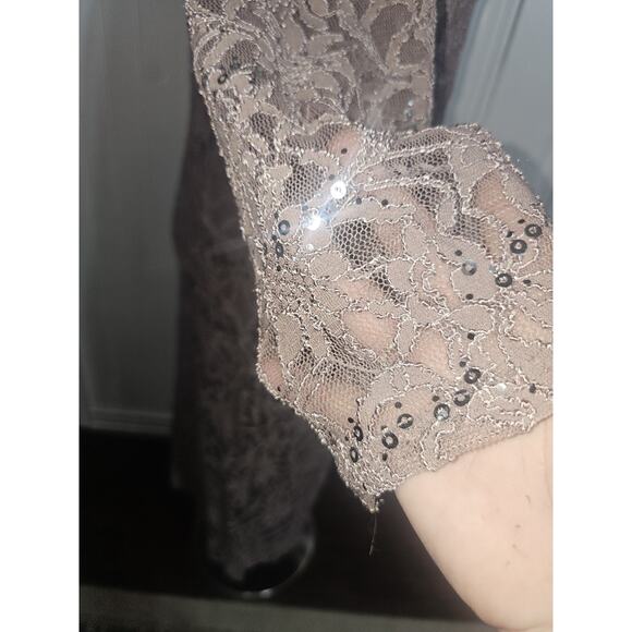 Vtg Marina Taupe Mesh Lace Sequin Beaded Sheath Dress Size 12 Cocktail Party - Picture 5 of 13